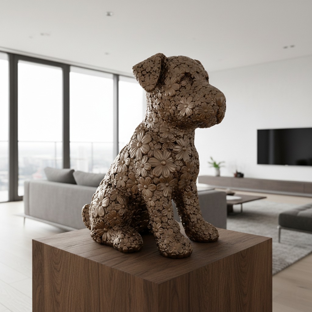 Купити "Квітковий Пес" - Бронзова Скульптура в Стилі Кунса | Арт-Галерея